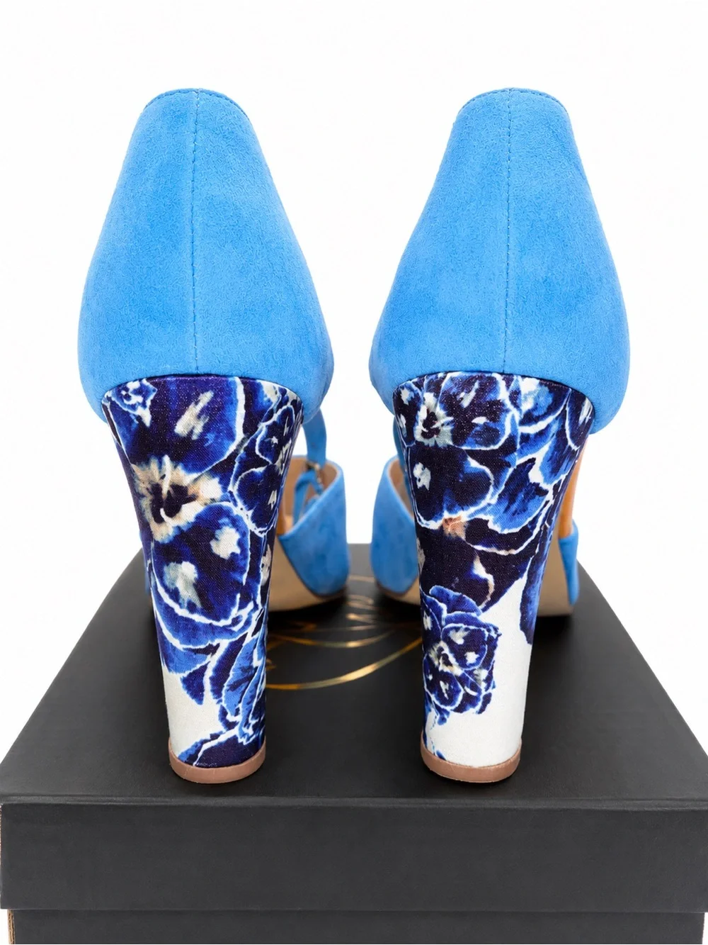 June Ambrose Blue Suede Floral Wedge Sandals Women’s 7.5W Genuine Leather
